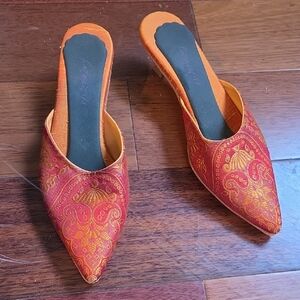 Olivia Rose Tal Paisley Tapestry Red and Orange Mules